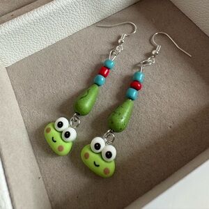 Handcrafted Homemade Earrings, Cute Frog Resin Charms